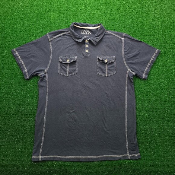 Buckle Black Polo Shirt Mens XL Navy Blue Short Sleeve Slim Double Front Pocket - Picture 1 of 8